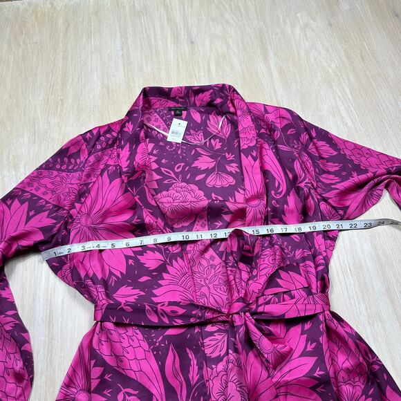 NWT Ann Taylor Plum Rose Floral Tie Kimono Wrap Cardigan Layering Romantic M/L - Picture 7 of 13